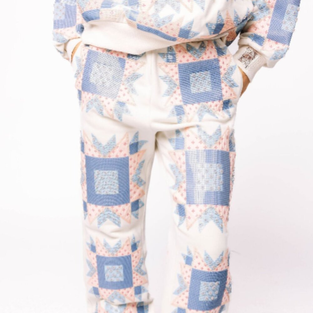 NEW Queen of Sparkles Patchwork Pant – Ivory, Blue & Light Pink